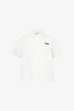 Miu Miu Womens Logo-Patch Short-Sleeve Cotton Poplin Shirt 10