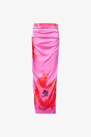 GOOD AMERICAN Womens Flower-Print Split Stretch-Woven Maxi Skirt 6