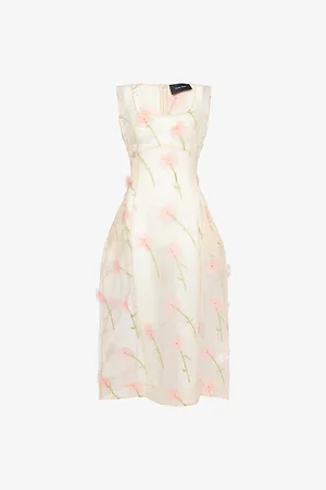 Simone Rocha Womens Sculpted Carnation-Embroidered Sheer-Silk Organza Midi Dress 6