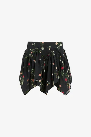 AllSaints Womens Delilah Floral-Print Handkerchief-Hem Cotton Mini Skirt 6