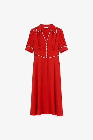 LK Bennett Womens Lou Petite Contrast-Trim Short-Sleeve Crepe Midi Dress 6