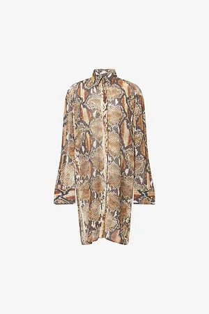 Roberto Cavalli Womens Phyton-Print Long-Sleeve Cotton Mini Dress 8