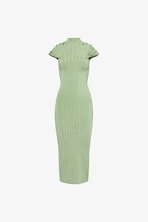 GALVAN Womens Cepheus Pleated Knit Midi Dress Xs