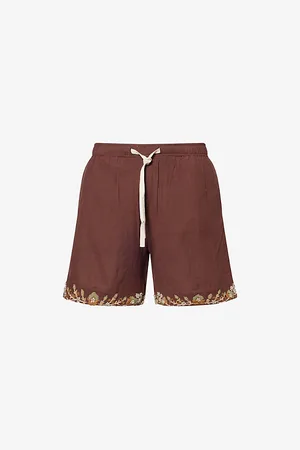 Kartik Research Mens Floral Embroidered Cotton Shorts 30