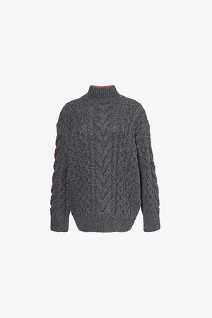 Stella McCartney Womens High-Neck Contrast-Panel Cable-Knit Wool-Blend Jumper Xs
