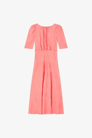 LK Bennett Womens Pearl Puff-Sleeve Jacquard Woven Midi Dress 10