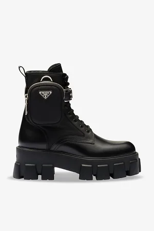 Prada Womens Monolith Pouch-Embellished Platform-Sole Leather Boots Eur 35.5/2.5 Uk Women