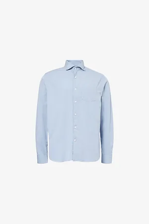 Oscar Jacobson Mens Regular-Fit Long-Sleeve Cotton-Twill Shirt M