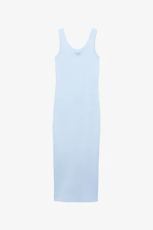 Prada Womens Brand-Plaque Slim-Fit Cotton Midi Dress 8