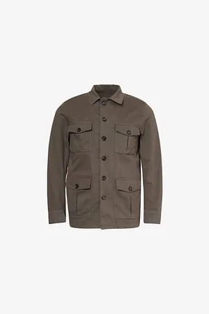 Oscar Jacobson Mens Safari Patch-Pocket Cotton Shirt Jacket S