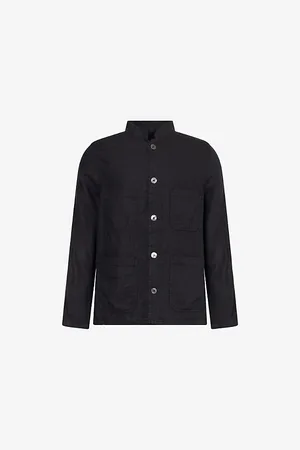 Oscar Jacobson Mens Hannu Stand-Collar Linen Shirt Jacket S