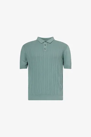 Oscar Jacobson Mens Barto Textured Cotton-Knit Polo Shirt S