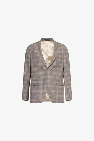 Oscar Jacobson Mens Fogerty Check Wool-Linen Blazer 36