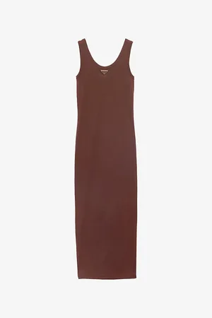 Prada Womens Brand-Plaque Slim-Fit Cotton Midi Dress 4