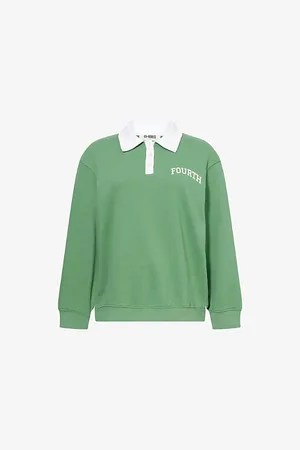 4th & Reckless Womens Clover Logo-Embroidered Cotton-Jersey Polo Sweatshirt Xs