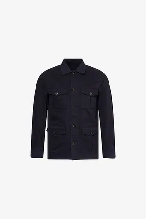 Oscar Jacobson Mens Safari Pointed-Collar Cotton Shirt Jacket S