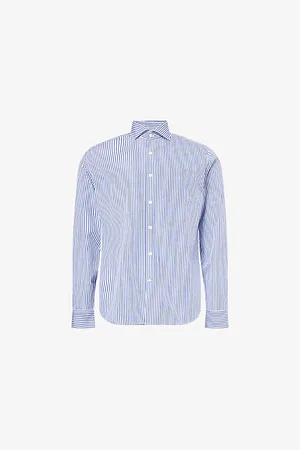 Oscar Jacobson Mens Regular-Fit Striped Cotton-Poplin Shirt S