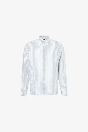 Oscar Jacobson Mens Regular-Fit Striped Linen Shirt S