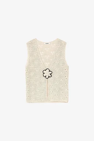 Sandro Womens Flower-Embroidered V-Neck Sleeveless Crochet Cardigan 6