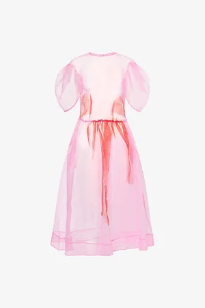 Simone Rocha Womens Petal-Sleeve Dancing Sheer-Satin Organza Midi Dress 6