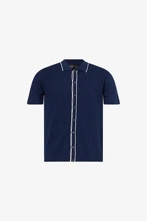 Oscar Jacobson Mens Barker Textured Cotton-Knit Polo Shirt M