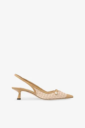 Jimmy Choo Womens Amita 45 Leather and Raffia Heeled Mules Eur 35 / 2 Uk Women