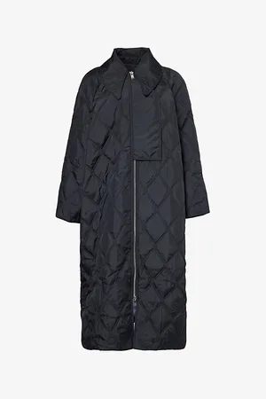 Ganni Womens Pointed-Collar Ripstop Quilted Recycled-Polyester Coat 8