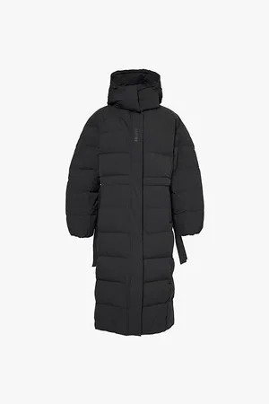 Ganni Womens Funnel-Neck Detachable-Hood Recycled-Polyester Coat Xxs/Xs