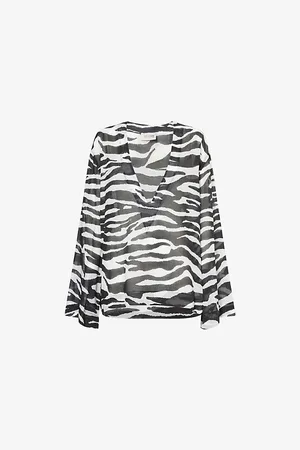 The Attico Womens Zebra Plunge-V-Neck Cotton-Poplin Blouse 6