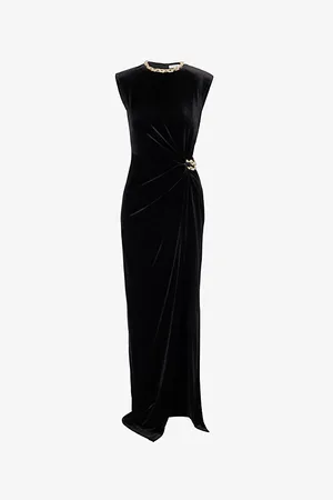 Self-Portrait Womens Chain-Embellished Sleeveless Stretch-Velvet Maxi Dress 6