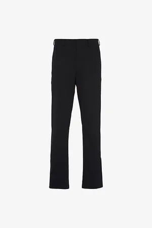 Prada Mens Logo-Embellished Stretch-Woven Trousers 34