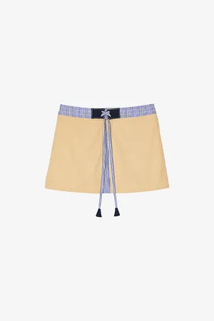Sandro Womens Dual-Material Elasticated-Waist Cotton Mini Skirt 8