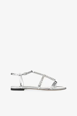 Jimmy Choo Womens Gwyn Crystal-Embellished Flat Leather Sandals Eur 37 / 4 Uk Women