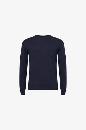 Oscar Jacobson Mens Valter Crewneck Cotton-And-Cashmere Knit Jumper S
