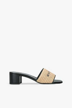 Givenchy Womens 4g Logo-Print Raffia and Leather Heeled Mules Eur 36 / 3 Uk Women