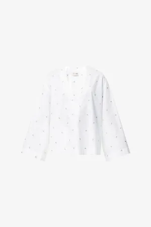 The Attico Womens Monogram Plunge-V-Neck Cotton-Blend Blouse 6