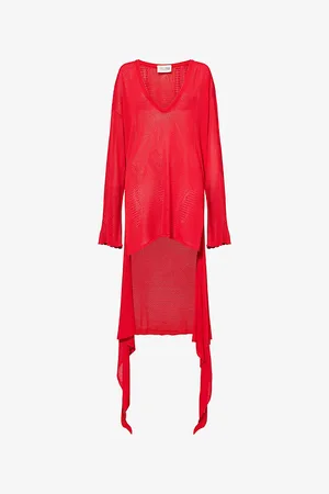 The Attico Womens Asymmetric V-Neck Knitted Mini Dress 6