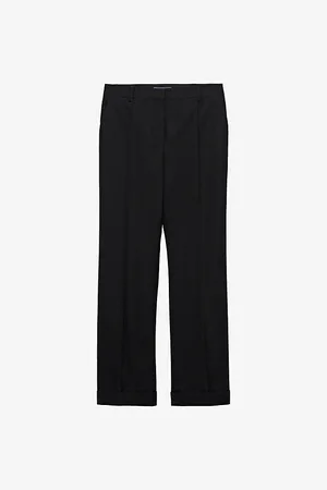 Prada Womens Wide-Leg Logo-Embroidered Wool-Garbadine Trousers 6
