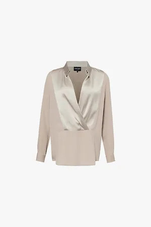 Giorgio Armani Womens Wrap-Front Long-Sleeves Silk Shirt 8
