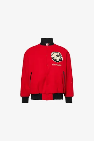 ICECREAM Mens Bulldog Applique Brushed-Fleece Varsity Jacket S