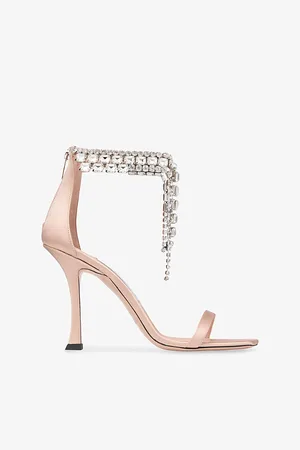 Jimmy Choo Womens Verity 100 Crystal-Embellished Satin Heeled Sandals Eur 37 / 4 Uk Women