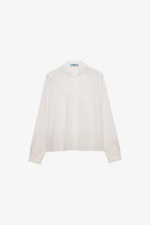 Prada Womens Embroidered Lace-Trim Cotton Batiste Shirt 8