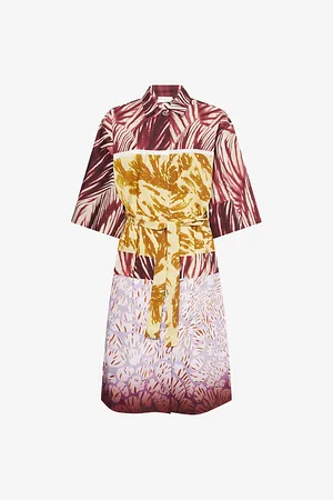 DRIES VAN NOTEN Womens Abstract-Print Belted Cotton-Poplin Midi Dress Xs