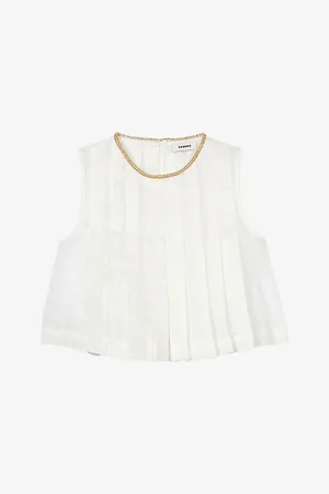 Sandro Womens Rhinestone-Embellished Pleated Linen-Blend Crop Top 6