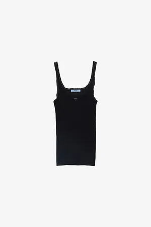 Prada Womens Logo-Plaque Ribbed Cotton Tank Top 8