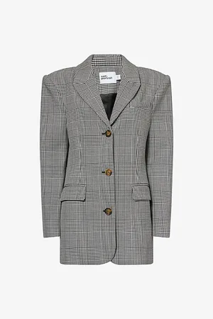 Self-Portrait Womens Check-Print Peak-Lapels Stretch-Woven Blazer 8
