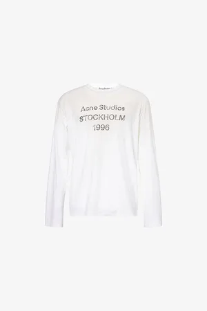 Acne Studios Mens Brand-Print Long-Sleeves Cotton-Blend T-Shirt Xs