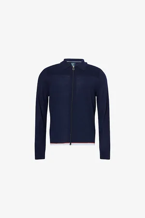 Paul Smith Mens Collared Textured-Panel Wool-Knit Cardigan S