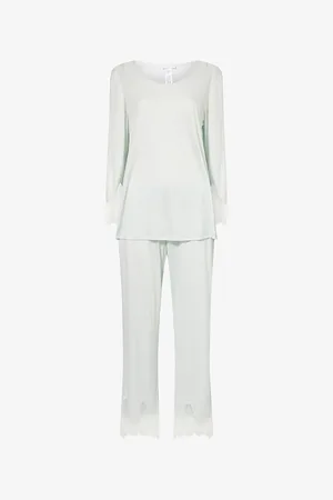 Hanro Womens Lace-Trim Round-Neck Jersey Pajamas Xs