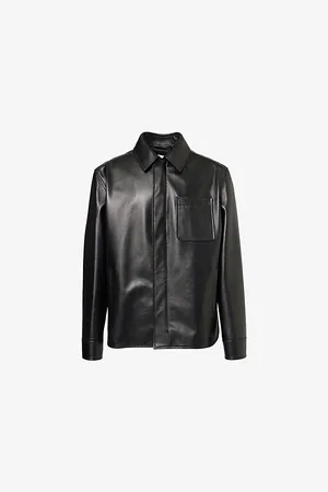 Loewe Mens Patch-Pocket Long-Sleeve Leather Overshirt 38